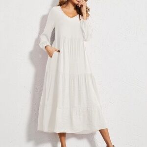 Women's Summer Casual Maxi Dresses Flowy Ruffle Boho Long Dresses with Pockets M